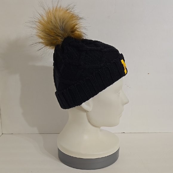 NCAA Michigan Wolverines Knit Beanie with Fur Pom - Maize & Blue - OS - Picture 4 of 10